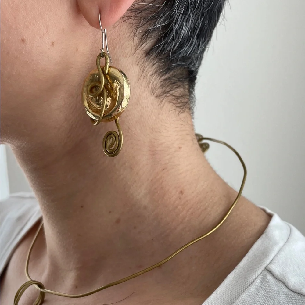 Gold Spiral Pendant Necklace and Earring Set - Picture 3 of 11